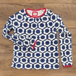Mini Boden Blue & White Floral Long Sleeve Top with Red Trim. Size 13-14.